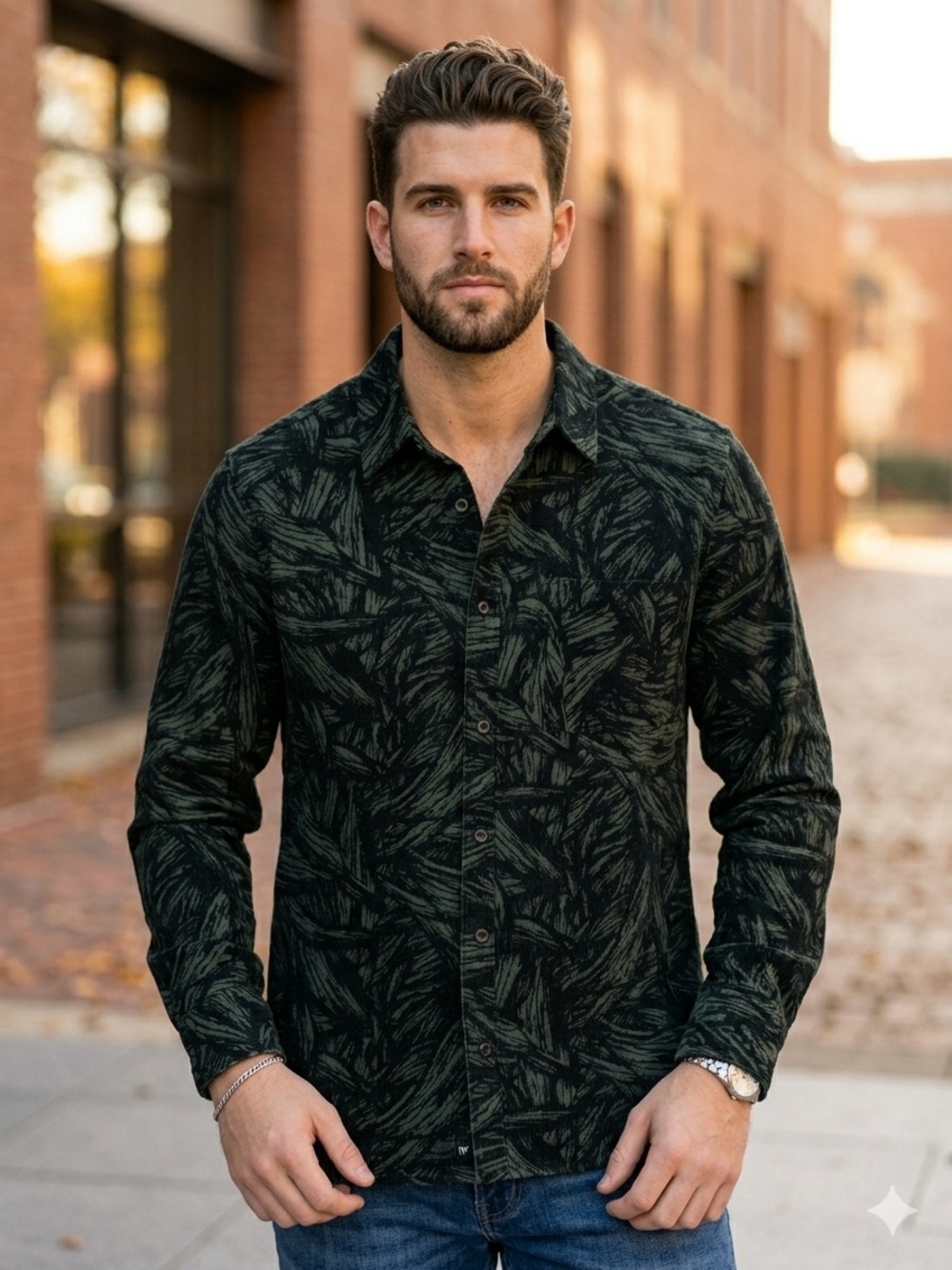 Houston White Target Corduroy Shirt Jacket Shacket Men's XL Green Black Abstract